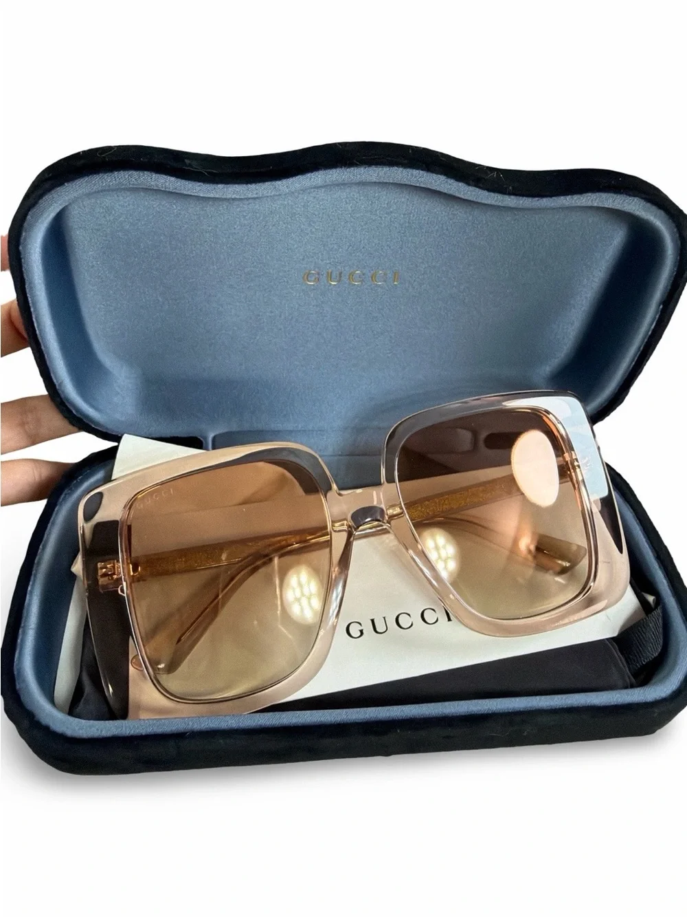 Gucci Beige and Brown Oversized Square Sunglasses